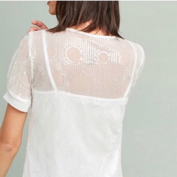 Eva Franco Russian Gia Sequin Short Sleeve Top White Size XS - Picture 2 of 15